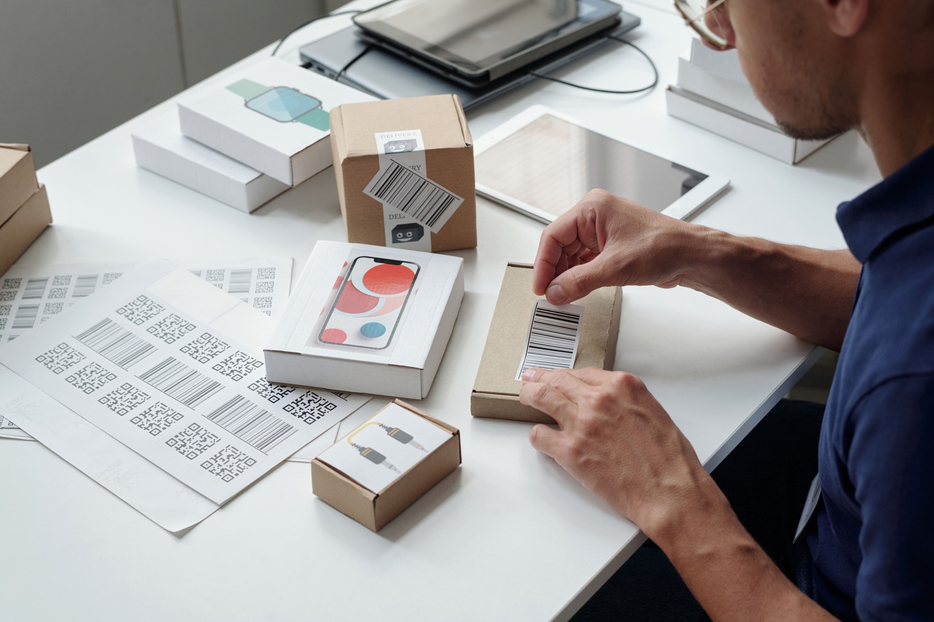 Packaging and Labeling Products in Organized Workspace